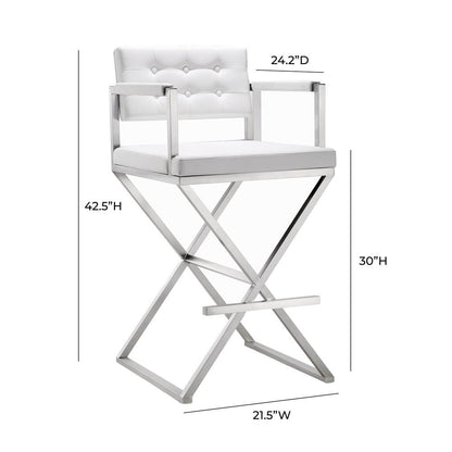Contemporary White Steel Barstool with Armrests and Eco Leather Seat