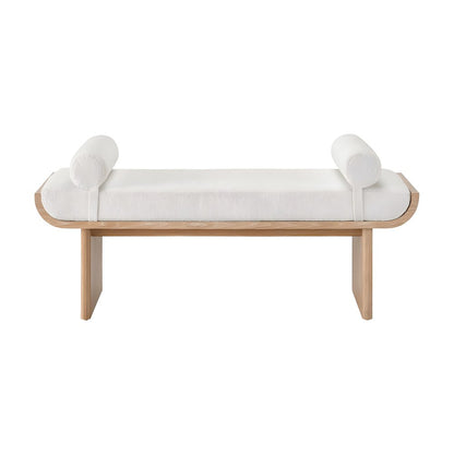 Polyester-Upholstered Bed Bench with Oak-Finished Frame and Removable Bolsters