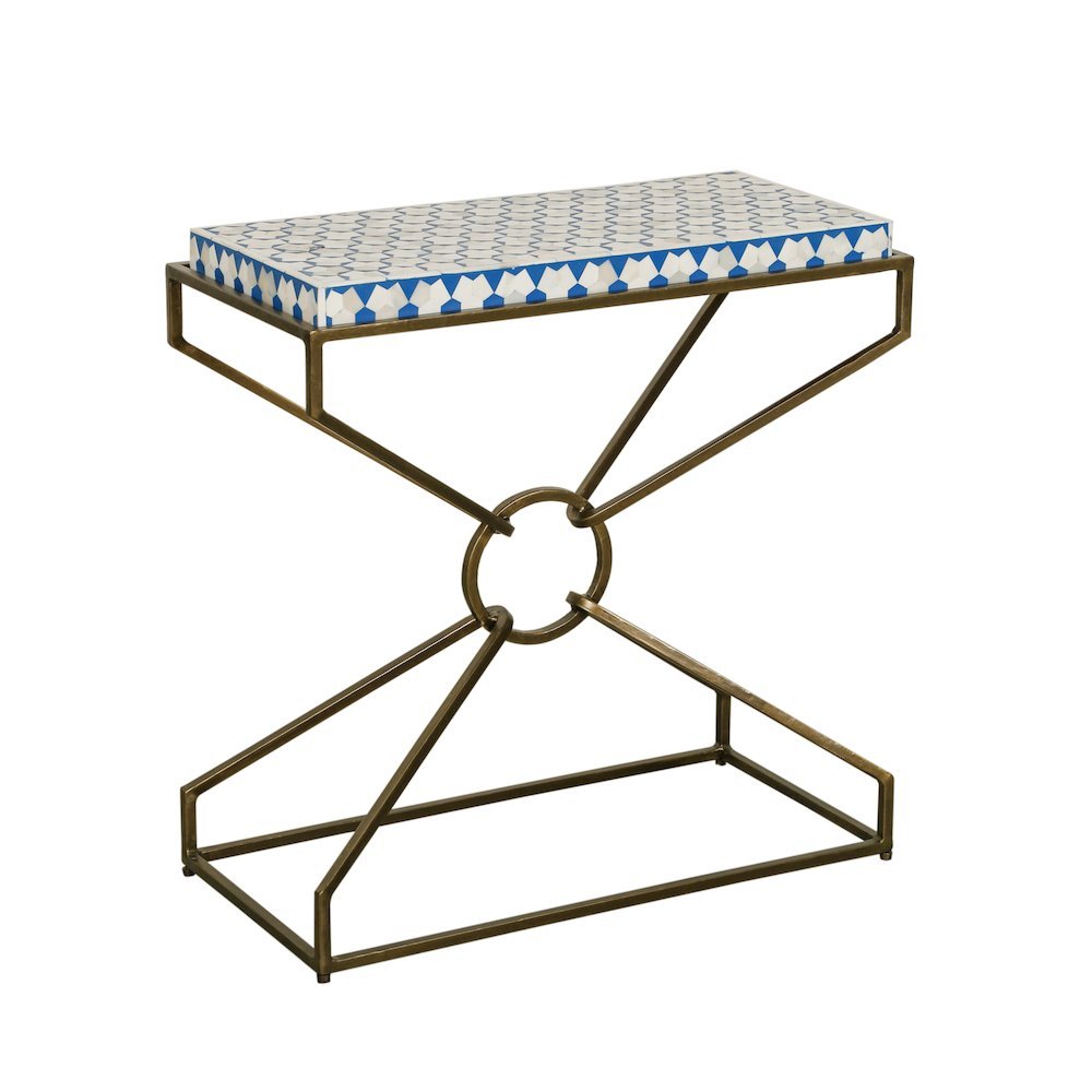 Alexandria 24" Side Table with Bone Inlay and Brass