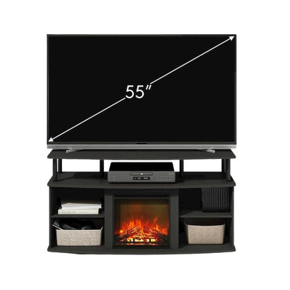 Black Fireplace TV Stand,Four Shelves for 55 Inch Displays and Media Storage