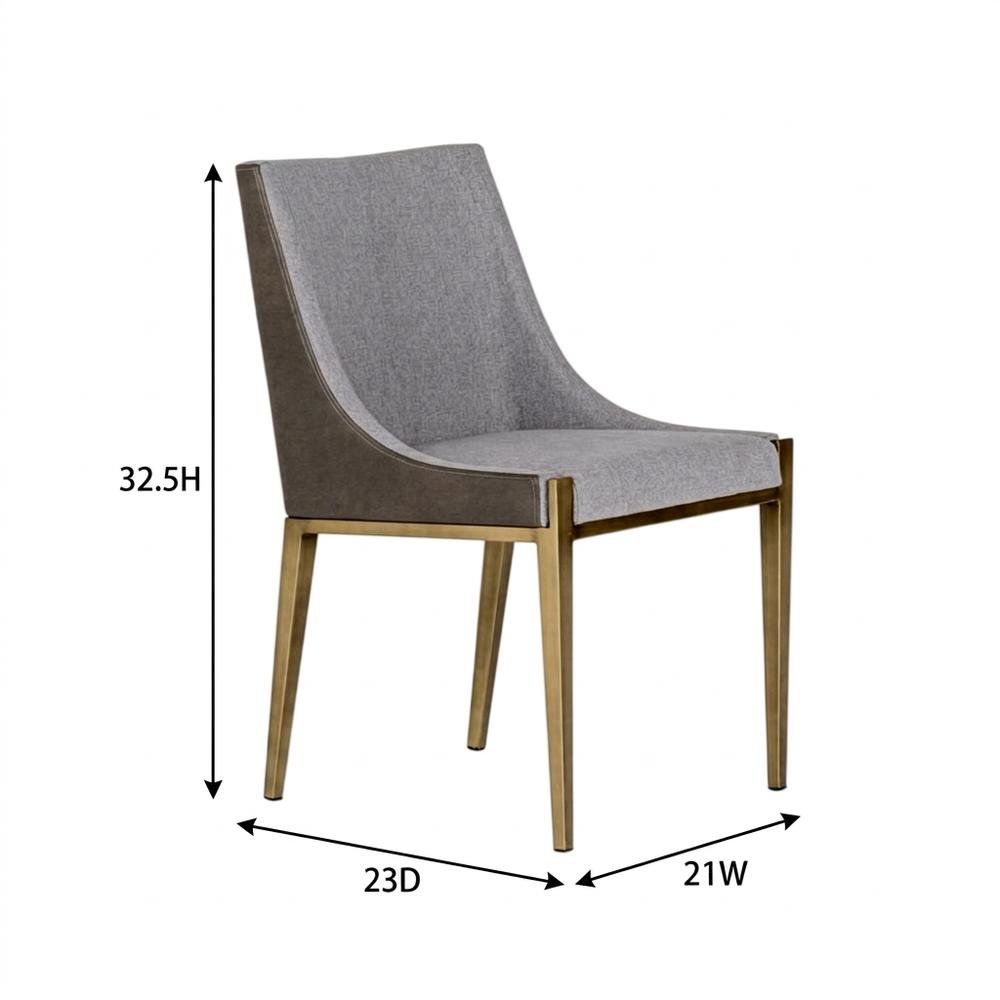 Modern grey and brass dining chair with padded seat and sleek design