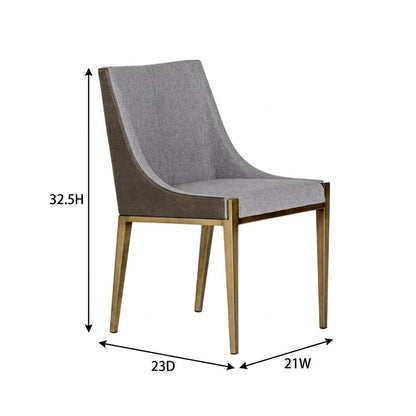 Modern grey and brass dining chair with padded seat and sleek design