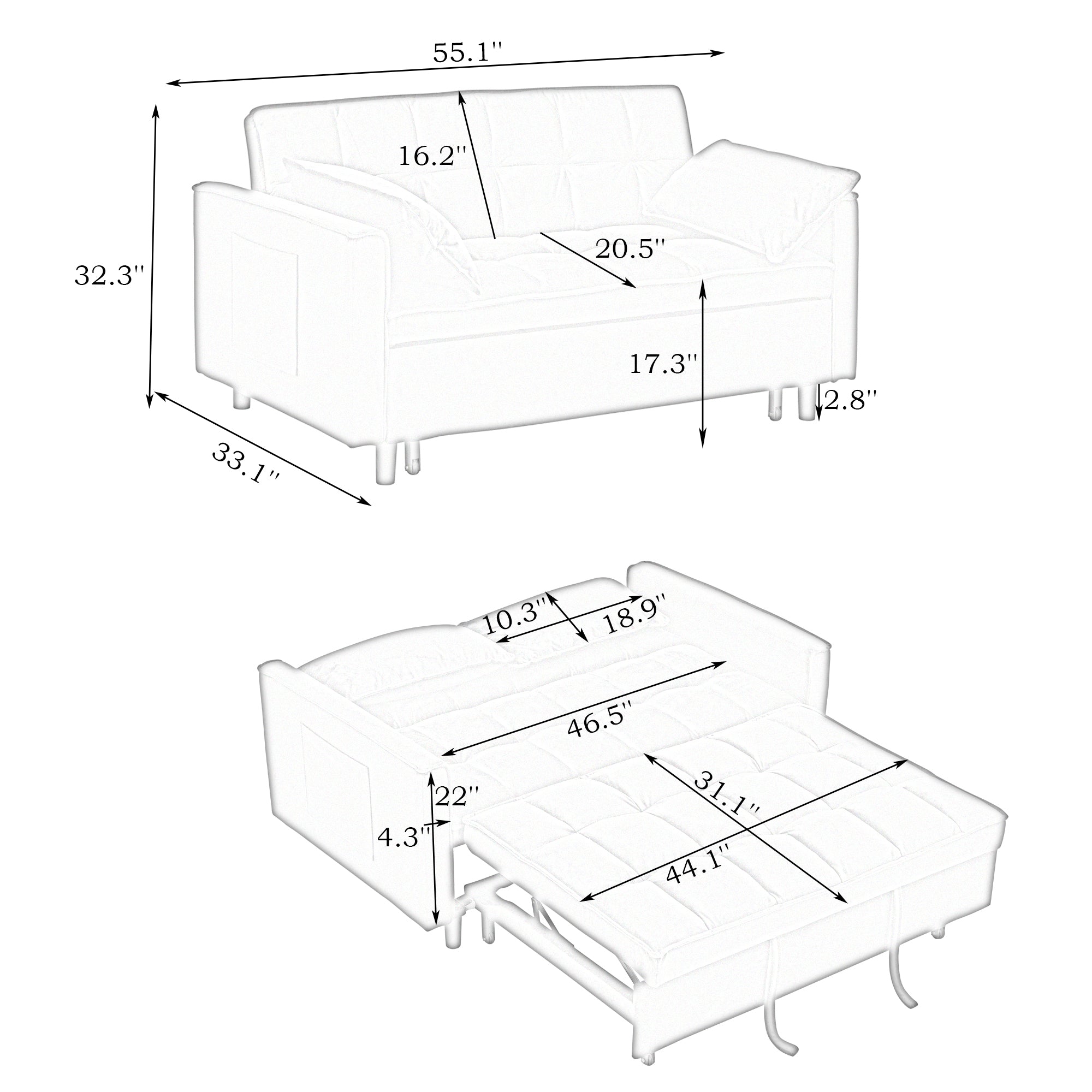 Folding sofa bed with adjustable back access to sofa recliner single bed Adult Modern chair bed ,pink