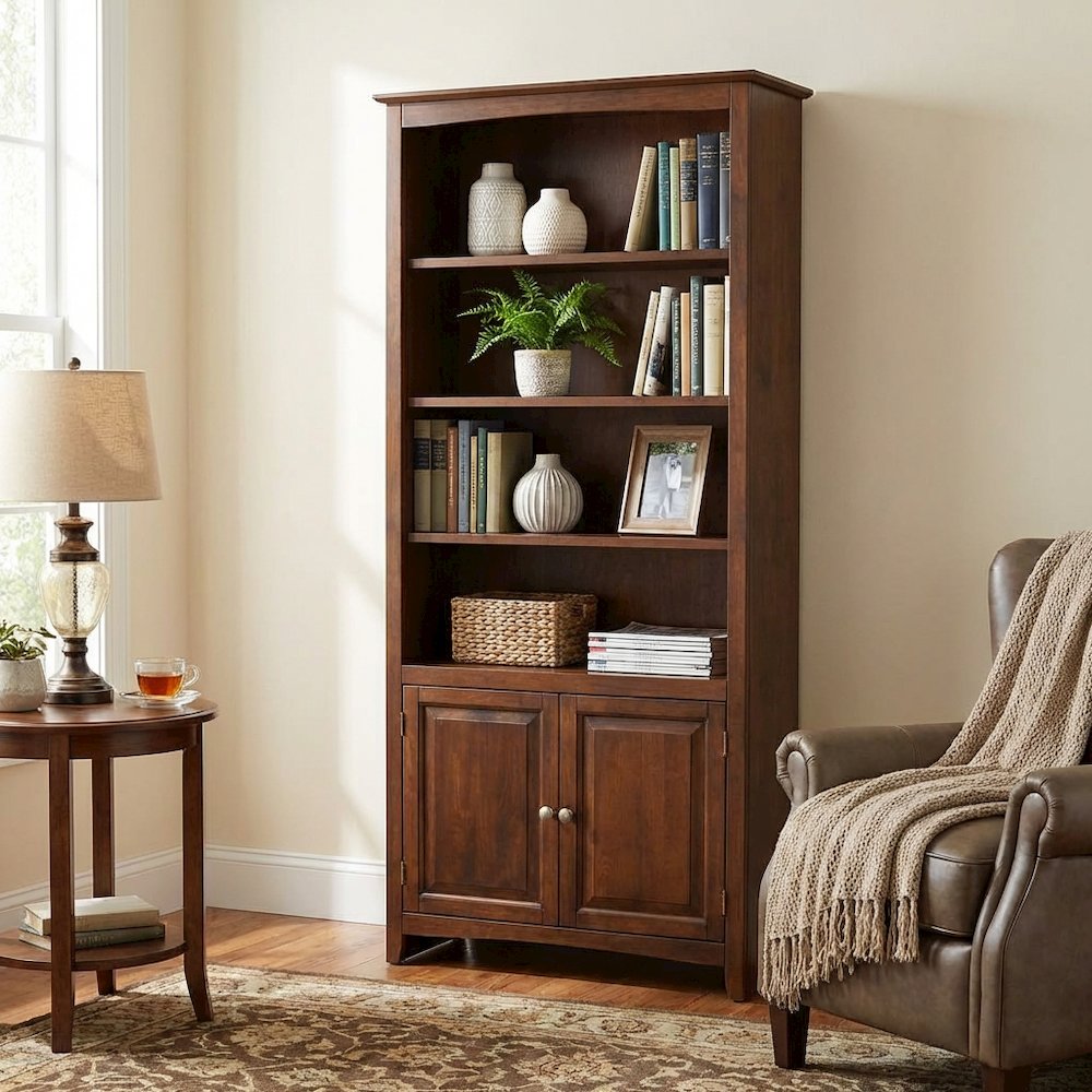 Espresso Shaker Bookcase with Tall Storage and Classic Design