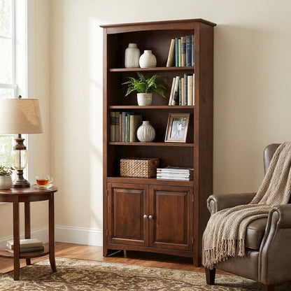 Espresso Shaker Bookcase with Tall Storage and Classic Design