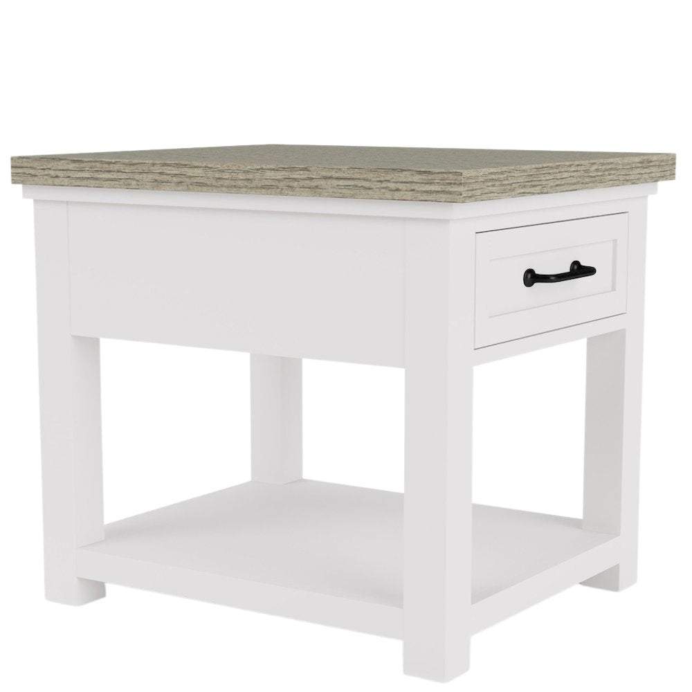 Beige Farmhouse End Table Living Room Sofa Side Table Wood Furniture