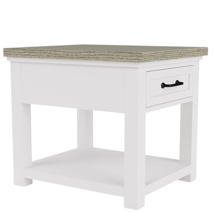 Beige Farmhouse End Table Living Room Sofa Side Table Wood Furniture