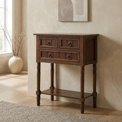 Entryway Hall Table, Espresso, 3 Drawers, 2 Shelves