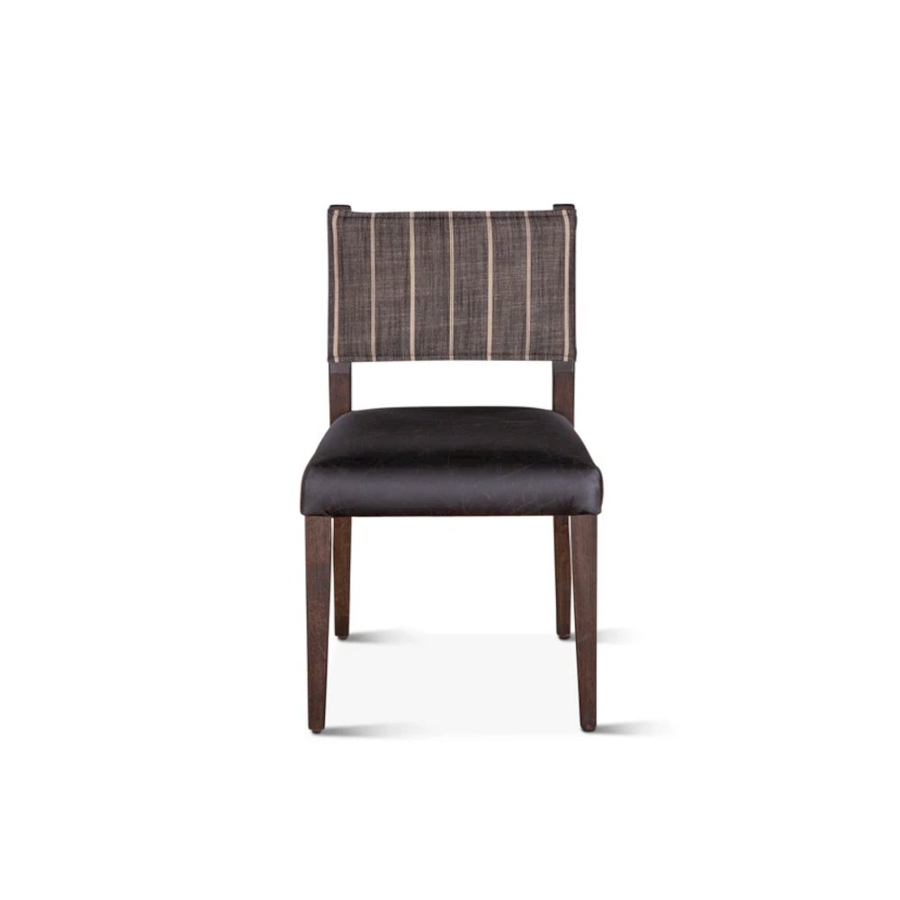 Lila Dining Chair in Black Leather and Linen