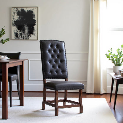 Brown Tufted Tall Back Wooden Dining Chair Set