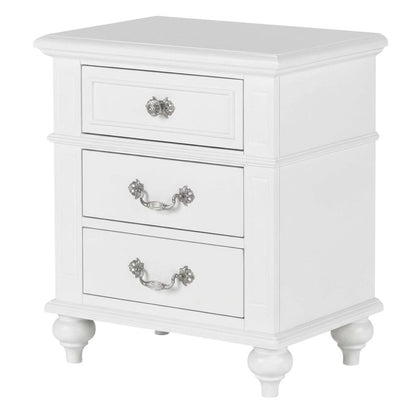 Elegant White Nightstand with Three Drawers for Bedroom Storage