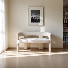 Elegant Brown Upholstered Sculpture Bench with Jacquard Fabric and Plywood Frame