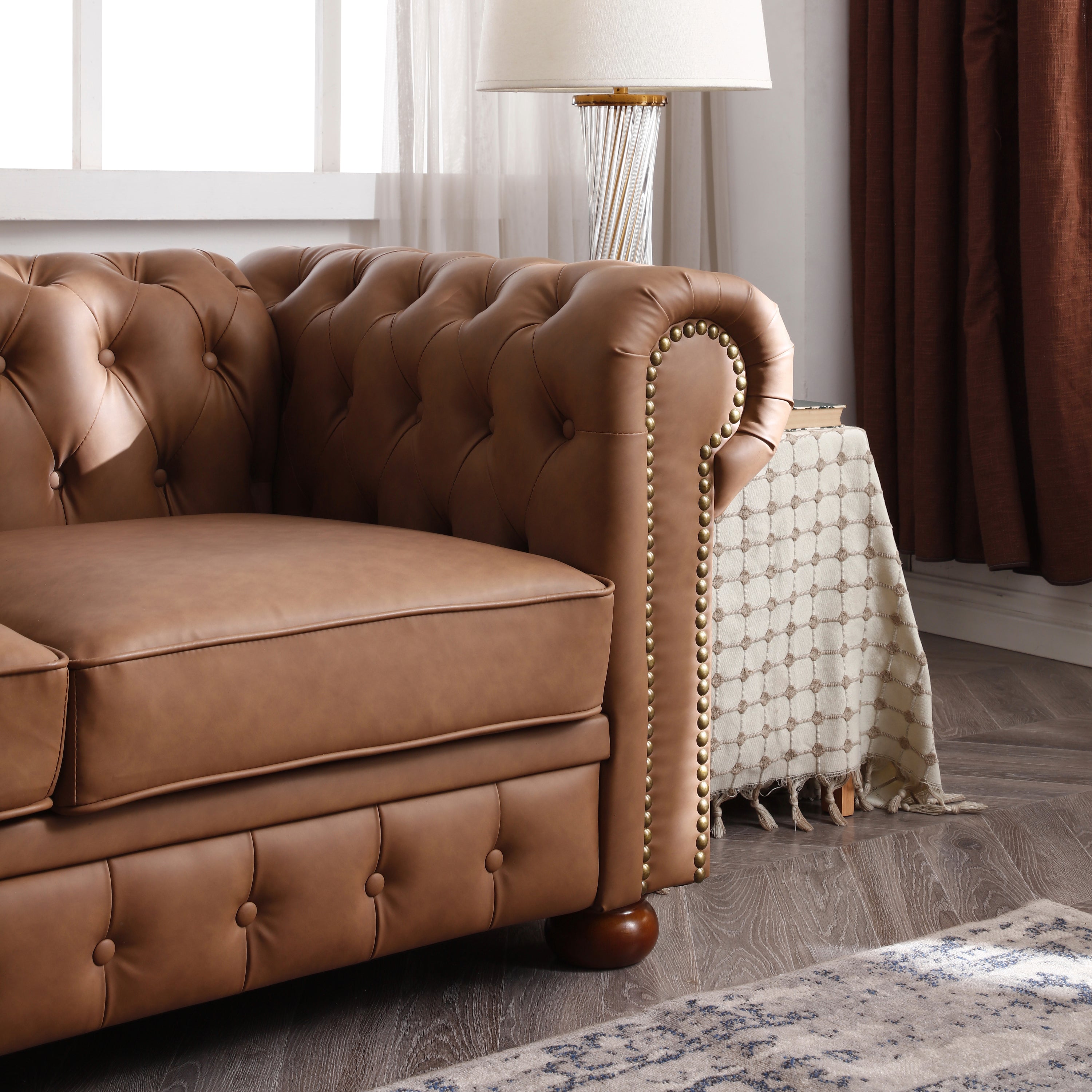 Classic Chesterfield Sofa Brown Faux Leather