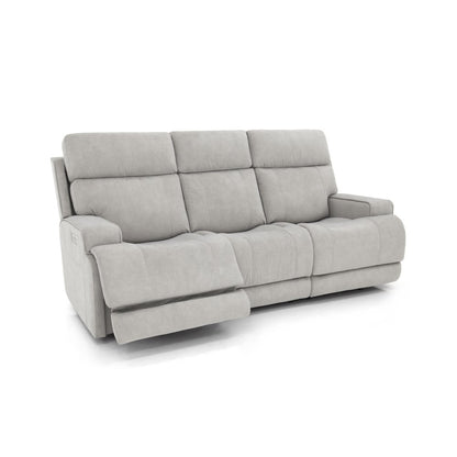 Gray Leather Power Reclining Sofa with Adjustable Headrests and Comfort