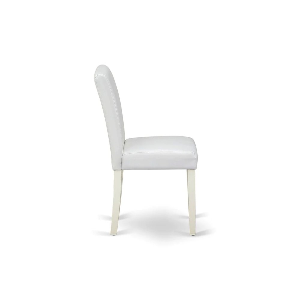 3 Piece Modern Dining Table Set Contains a Round Kitchen Table with Pedestal and 2 White Faux Leather Upholstered Chairs, 36x36 Inch, Linen White