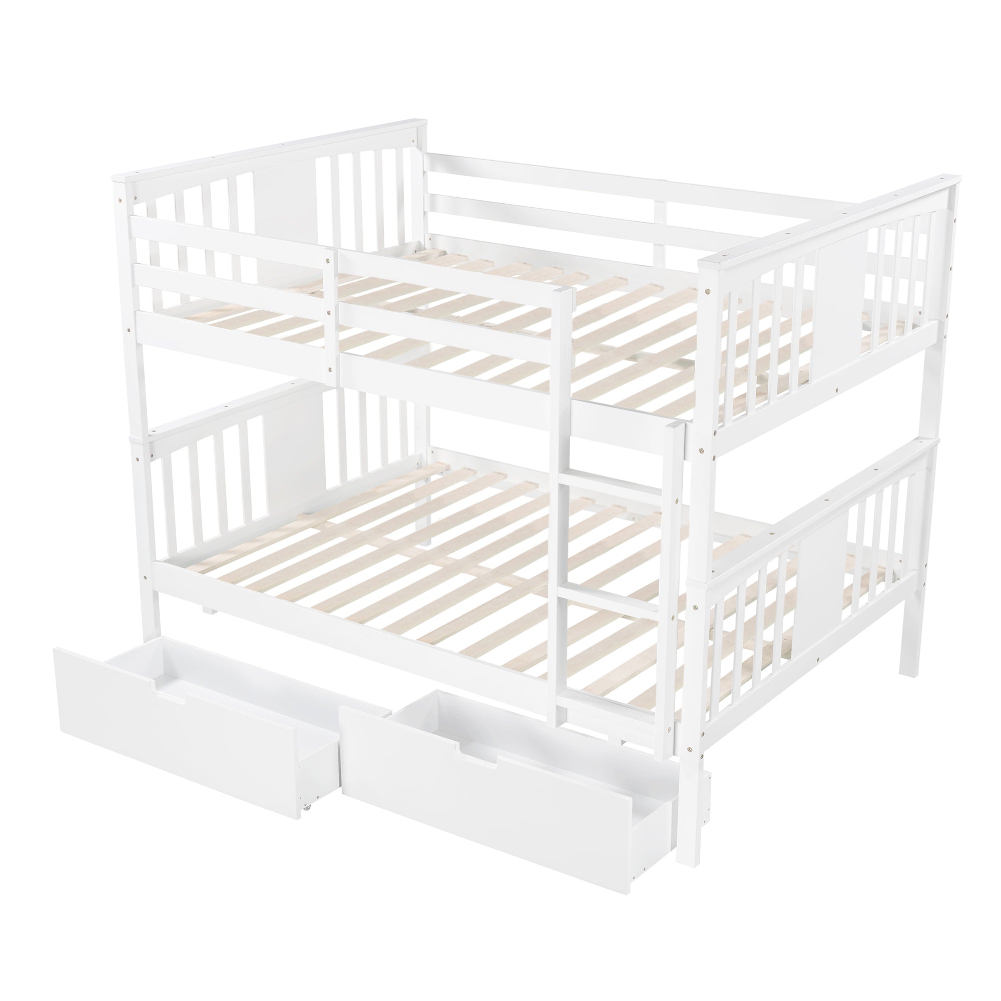 Full over Full Bunk Bed with Drawers and Ladder for Bedroom, Guest Room Furniture-White(OLD SKU :LP000205AAK)