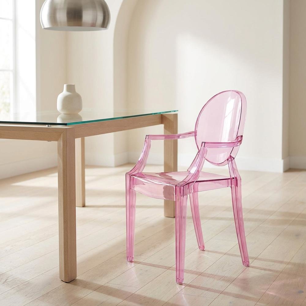 Acrylic Stackable Dining Armchair, Contoured Back, Pink