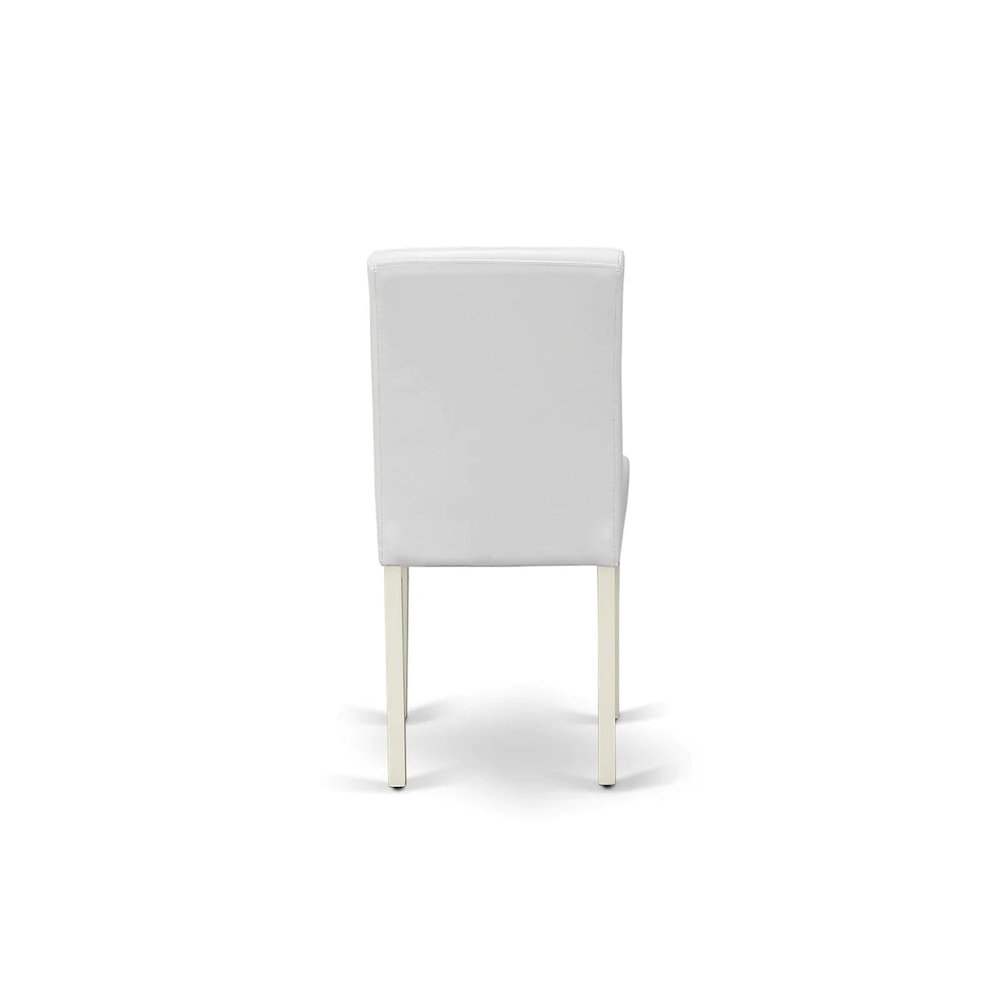 3 Piece Modern Dining Table Set Contains a Round Kitchen Table with Pedestal and 2 White Faux Leather Upholstered Chairs, 36x36 Inch, Linen White
