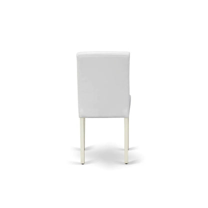3 Piece Modern Dining Table Set Contains a Round Kitchen Table with Pedestal and 2 White Faux Leather Upholstered Chairs, 36x36 Inch, Linen White