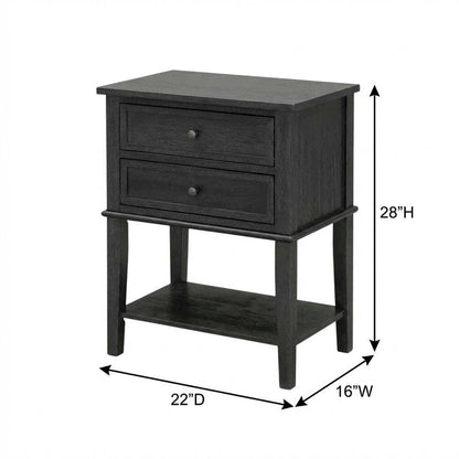Black Wood Nightstand with 2 Drawers for Bedroom, Sturdy and Stylish