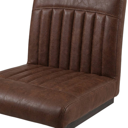 PU-Upholstered Bar Stools with Channel-Tufted Seat, Cigar Brown, Set of 2
