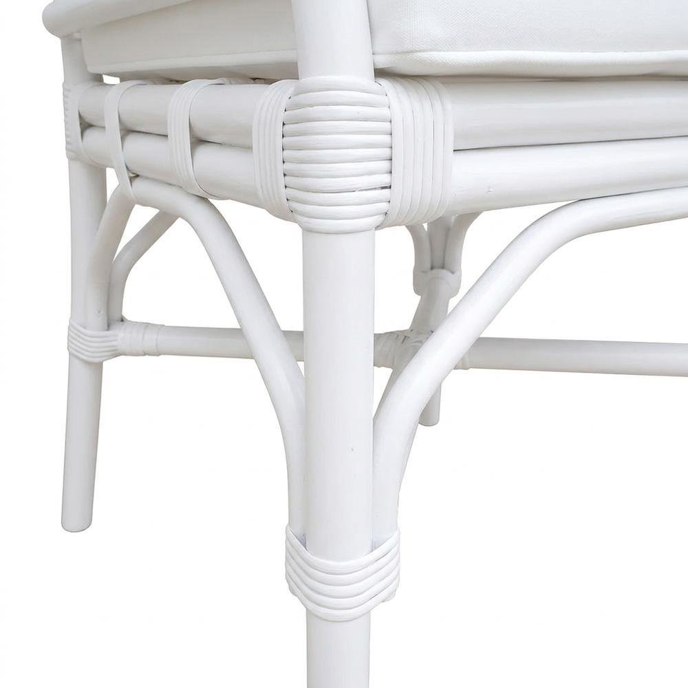 Fabric Upholstered Rattan Armchair with Chinese Chippendale Shield Back, White