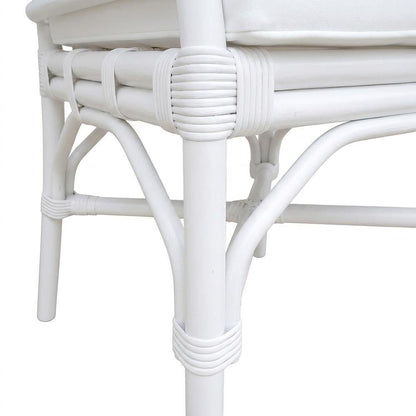 Fabric Upholstered Rattan Armchair with Chinese Chippendale Shield Back, White