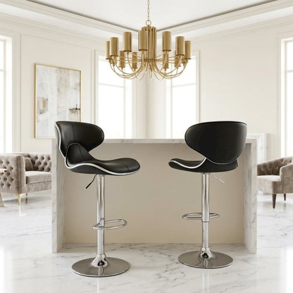 Black Leatherette Adjustable Swivel Barstool with Chrome Base, Set of 2