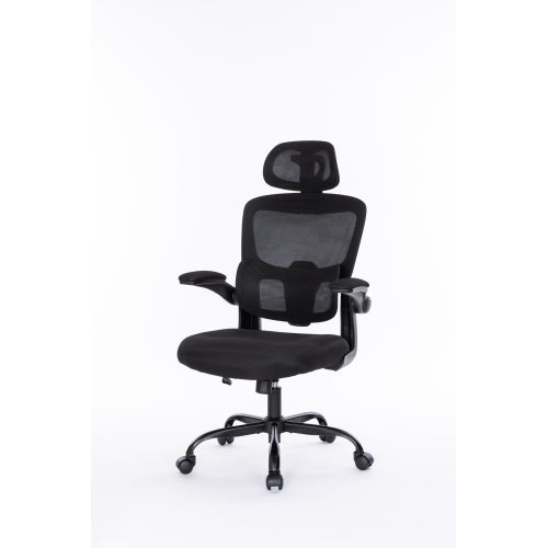 Ergonomic Mesh Office Chair with 3D Adjustable Lumbar Support, High Back Desk Chair with Flip-up Arms, Executive Computer Chair Home Office Task Swivel Rolling Chairs for Adults