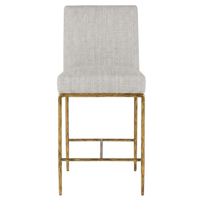 Fabric-Upholstered Counter Stool with Brass-Plated Steel Legs for Dining Room