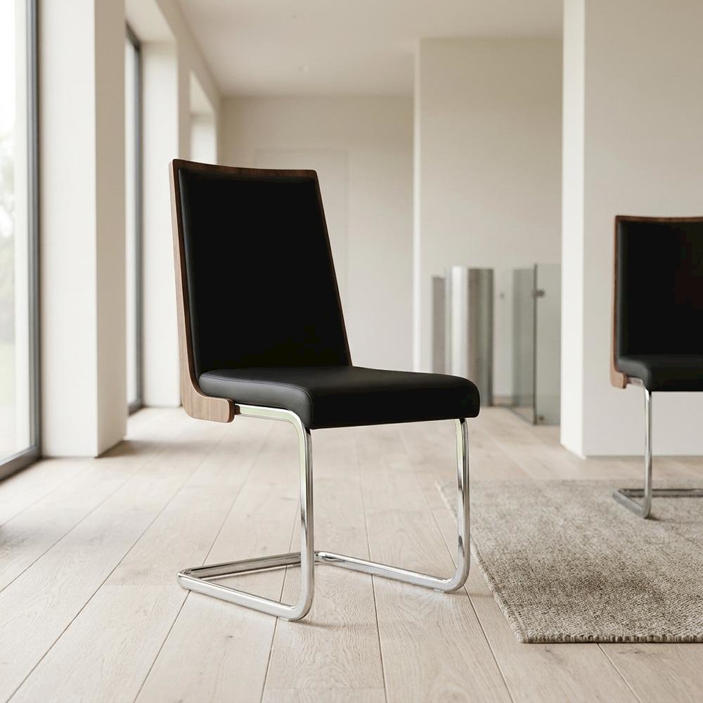 Modern Black and Walnut Dining Chairs with Cushioned Seating (Set of 2)