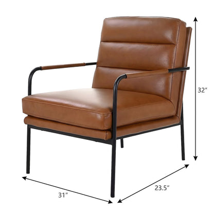 Top-Grain Leather Modern Accent Armchair with Metal Frame, Foam Cushions