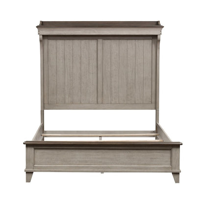 Ivy Hollow Queen Mantle Bed in Weathered Linen Finish w/ Dusty Taupe Tops