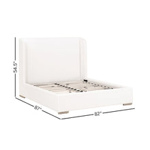 White Standard King Bed, Slanted Wing Headboard, Solid Oak Legs