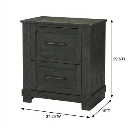 Charcoal Rustic Nightstand with Distressed Solid Pine and Graphite Hardware
