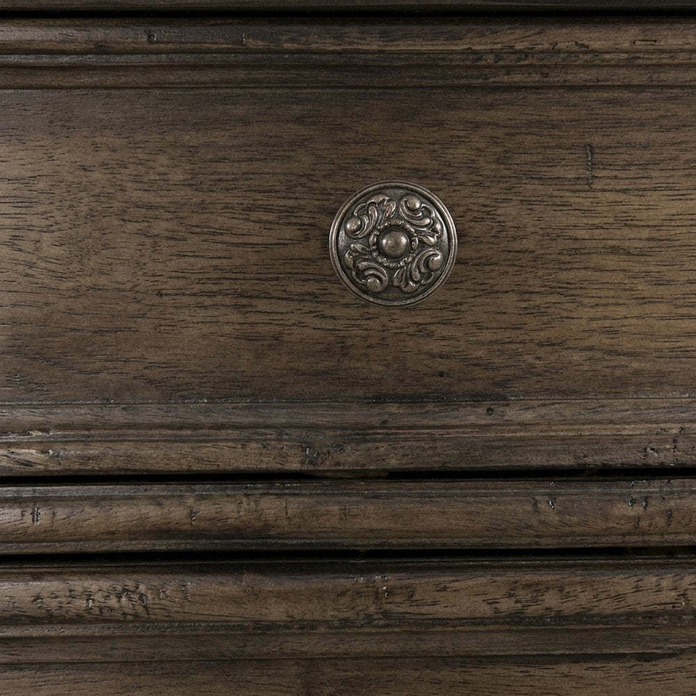 Pecan Veneer Home Office Credenza with Twelve Drawers, Rustic Walnut