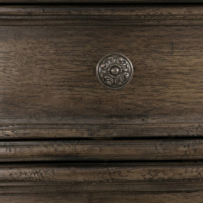 Pecan Veneer Home Office Credenza with Twelve Drawers, Rustic Walnut
