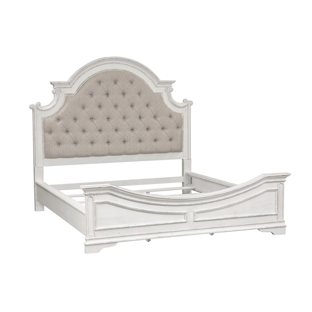 Magnolia Manor California King Upholstered Bed - Antique White & Weathered Bark
