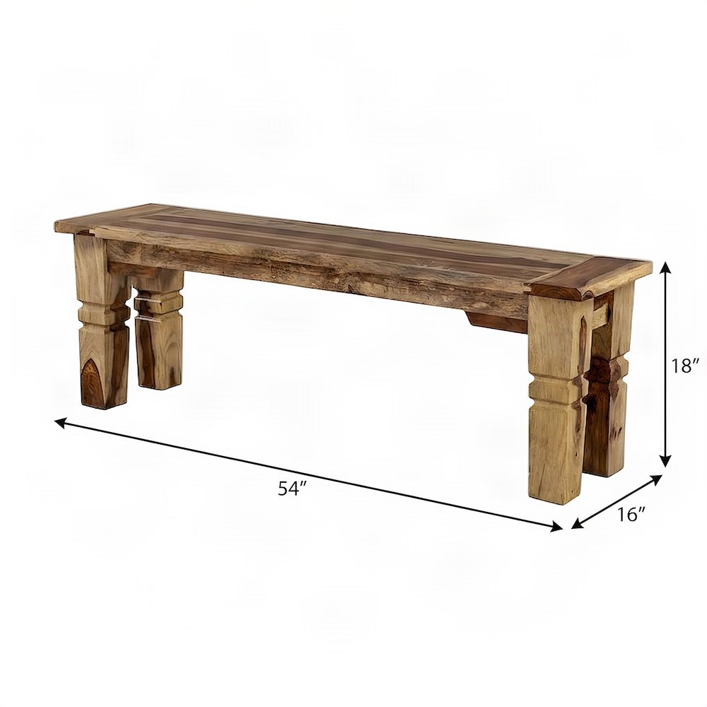 Solid Sheesham Wood Dining Bench with Bohemian Eclectic Style for Dining Room