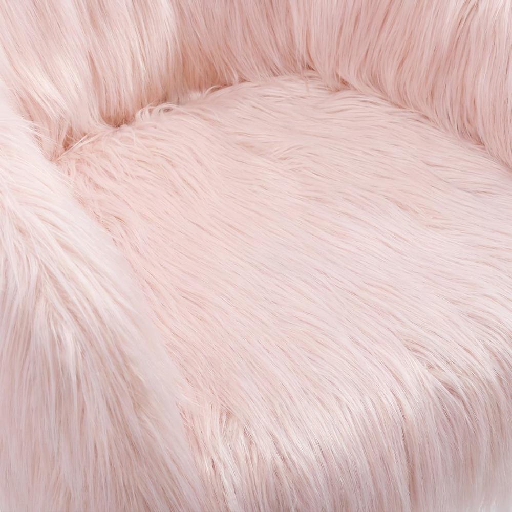 Faux Fur Upholstered Mid-Back Office Chair with Chrome Base and Casters, Pink