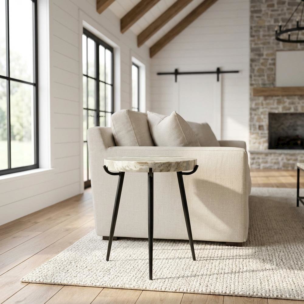 Marble Top Accent Table with Metal Legs, Contemporary Side Table,Brown