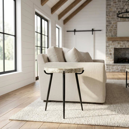 Marble Top Accent Table with Metal Legs, Contemporary Side Table,Brown