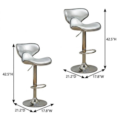 Silver Leatherette Adjustable Swivel Barstool with Chrome Base, Set of 2