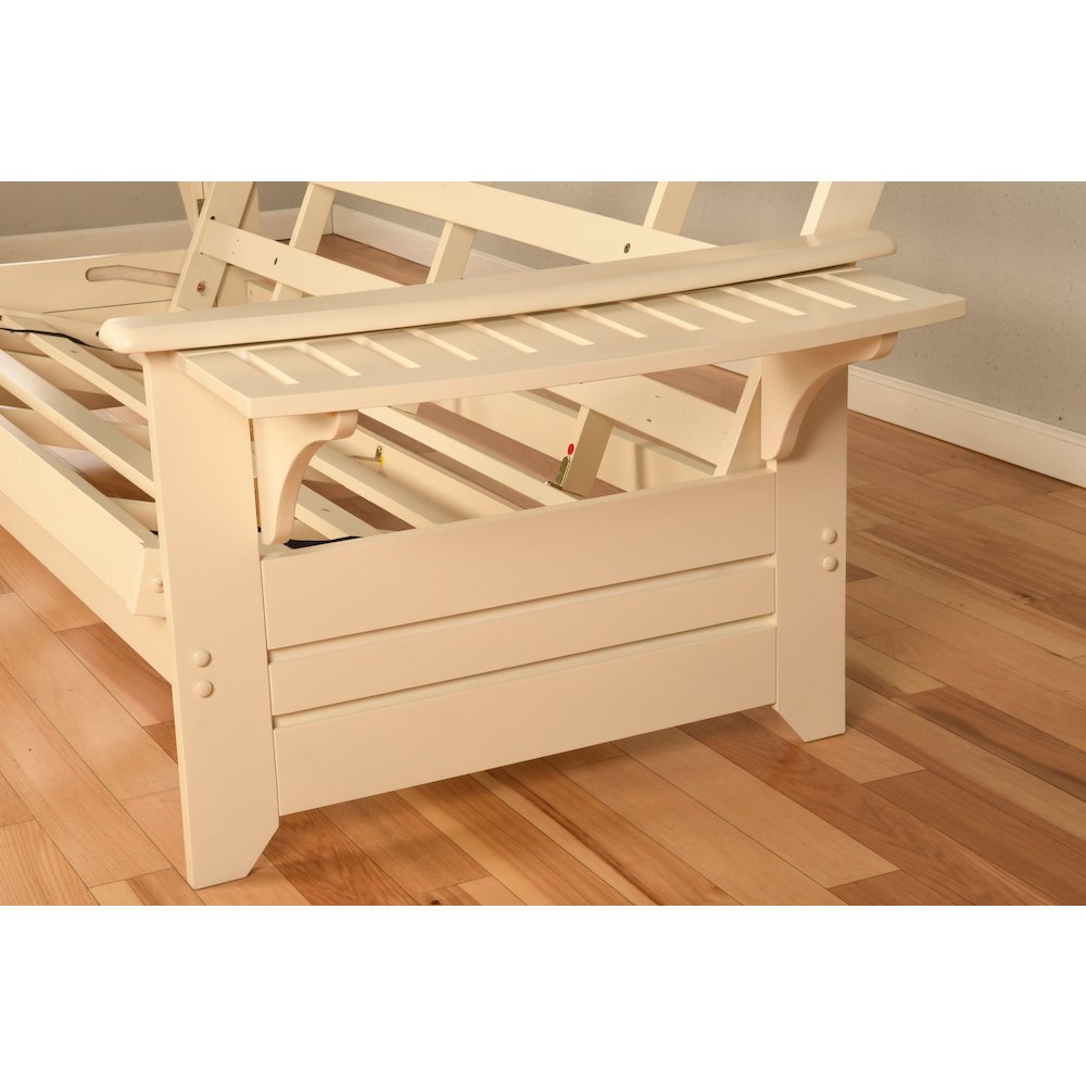 Phoenix Frame-Antique White Finish-Linen Aqua Mattress-Storage Drawers