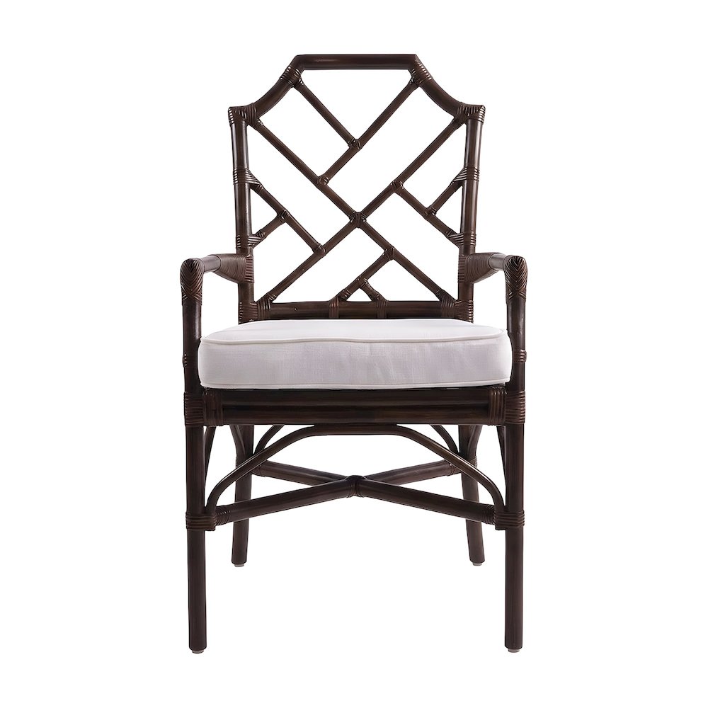 Fabric Upholstered Rattan Armchair with Chippendale Shield Back, Paloma Brown