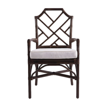 Fabric Upholstered Rattan Armchair with Chippendale Shield Back, Paloma Brown