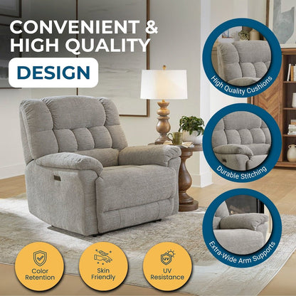 Oversized Recliner Chair for Big and Tall Adults – Power Zero Gravity Recliner with Wide Seat,  Heavy-Duty Big Man, Supports Up to 450 lbs, Gray