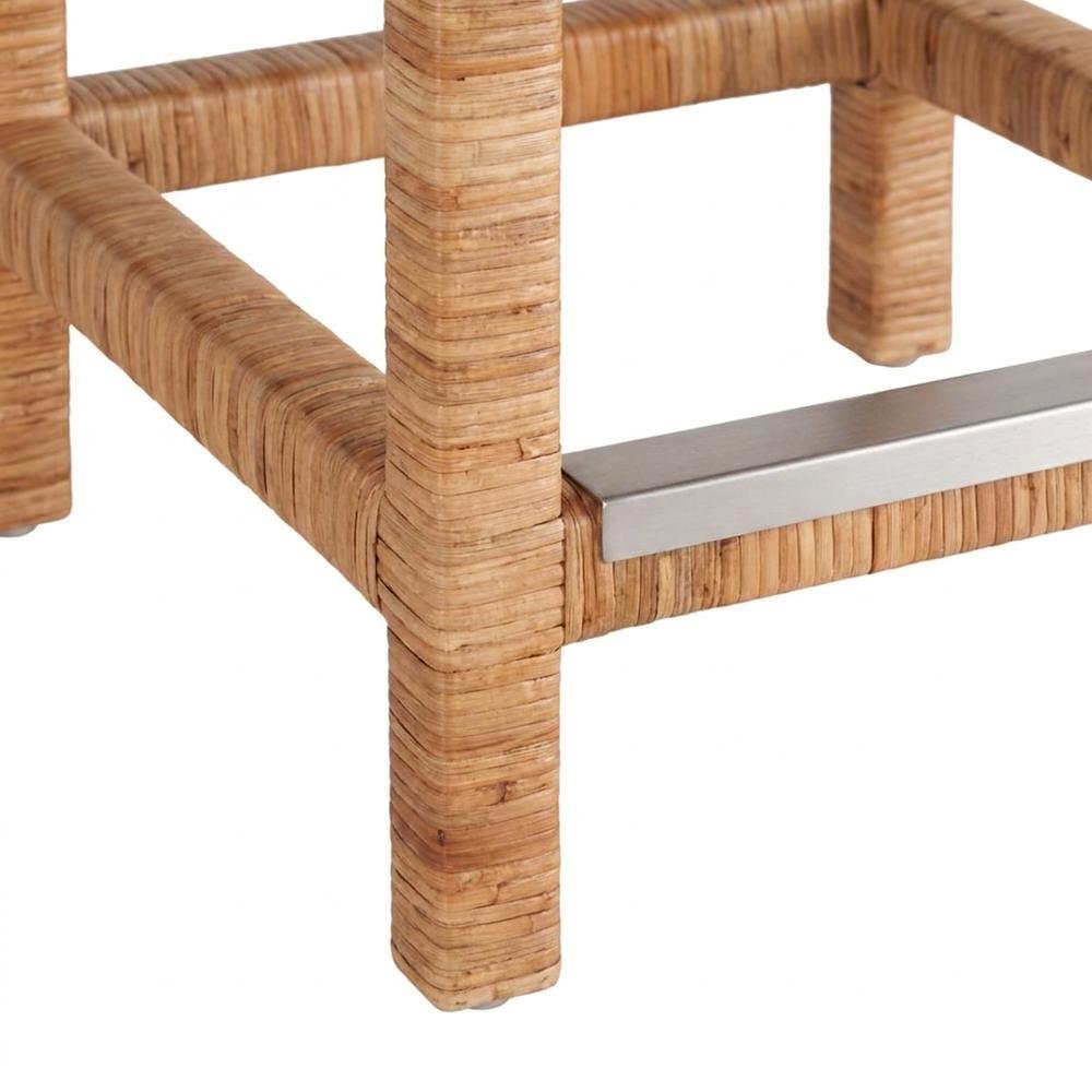 Polyester-Upholstered Console Stool with Split Rattan and Crypton Fabric