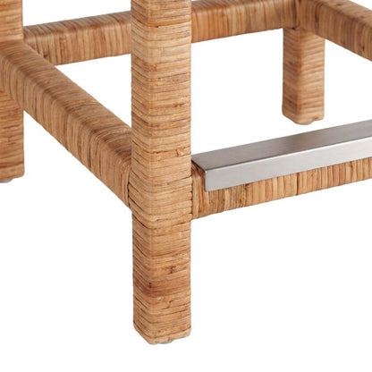 Polyester-Upholstered Console Stool with Split Rattan and Crypton Fabric