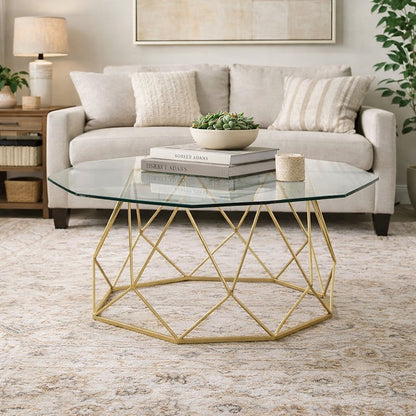Gold Steel and Tempered Glass Coffee Table with Contemporary Style